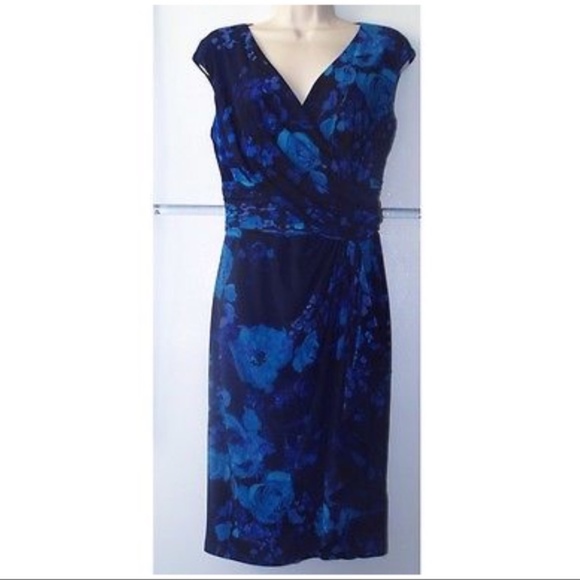 CHAPS Women’s Blue Floral Surplice Faux Wrap Dress - Picture 2 of 5